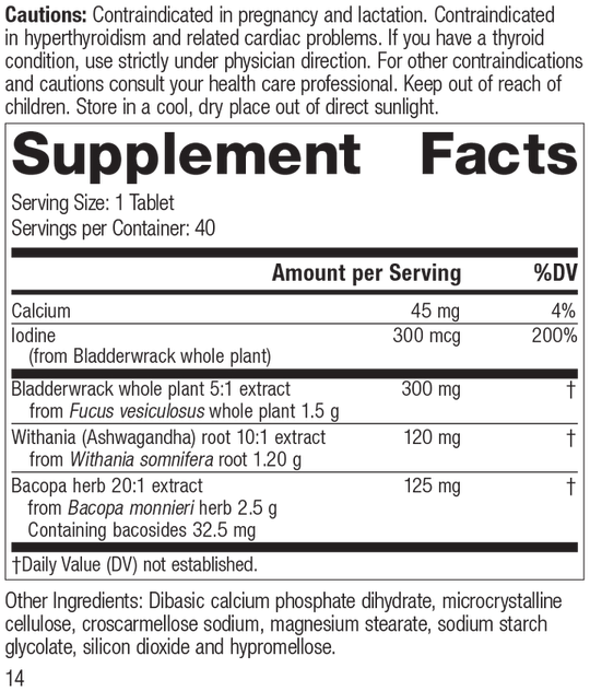 Thyroid Complex, 40 Tablets, Rev 12 Supplement Facts