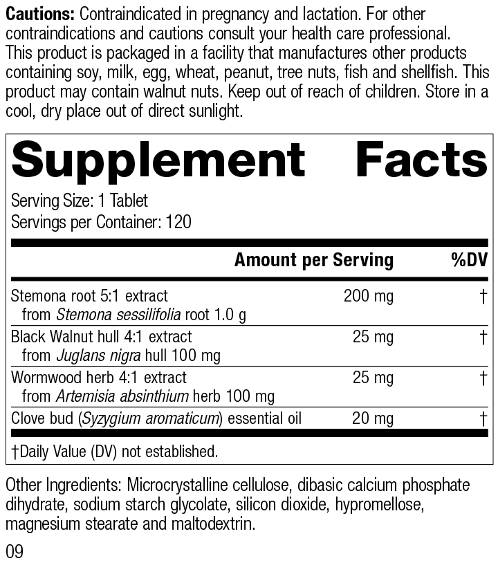 Wormwood Complex, 120 Tablets, Rev 09 Supplement Facts